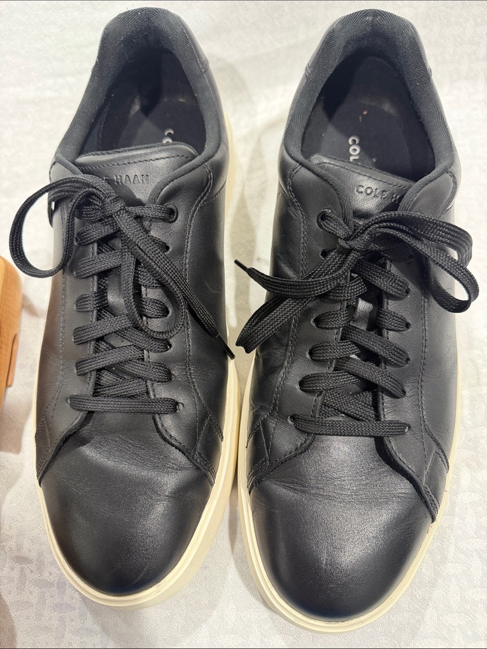 Cole Haan Black Leather Low-Top Sneakers with Cream Sole